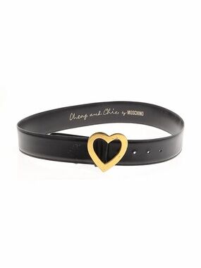 Moschino Cheap & Chic Black Leather Belt with Gold Heart Buckle Size EU (IT) 46